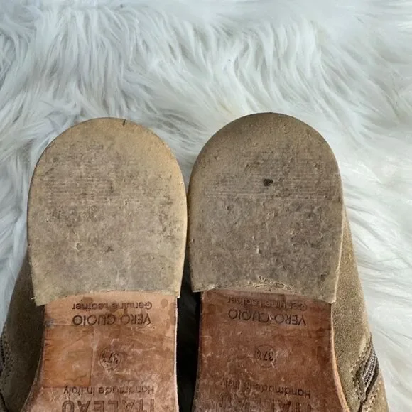 Italeau Miralda Handmade Italian Tan Suede Side Zip Booties Sz 37.5/US 7 - Picture 8 of 8
